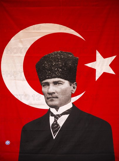 National flag with state founder Atatuerk