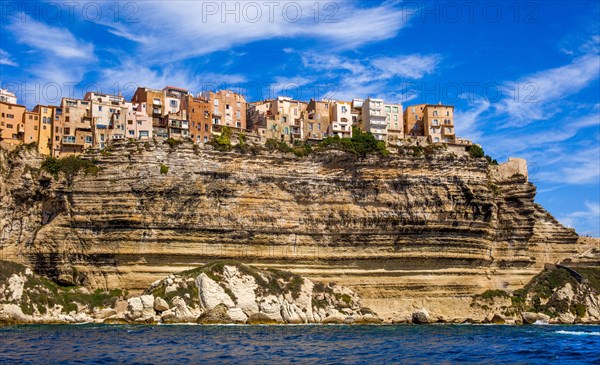Steep coast of Bonifacio with old town on a limestone plateau