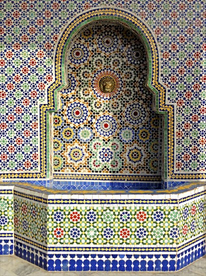 Mosaic fountain at a workshop in Fes