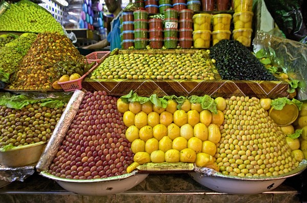 Market stall with olives