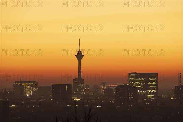 Duesseldorf skyline at sunset