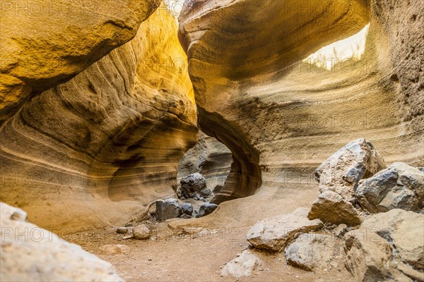 Amazing orange canyon called Barranco de las vacas located in heart of Grand Canaria