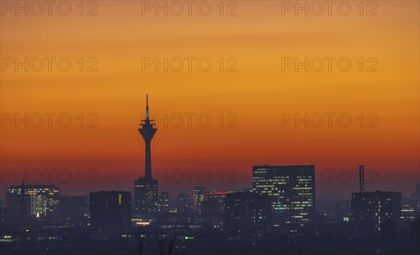 Duesseldorf skyline at sunset