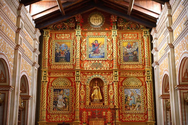 Colourful altar of the mission church Catedral Inmaculada