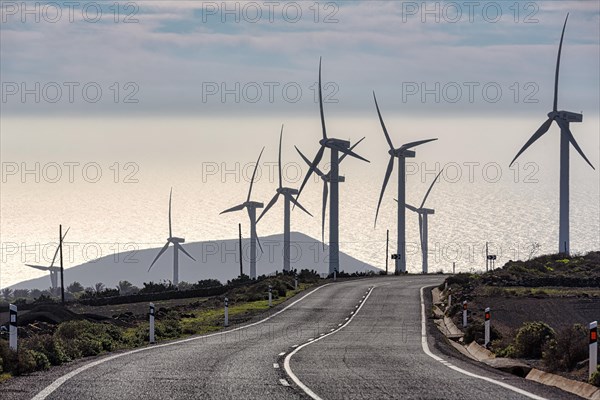 Road and wind turbines