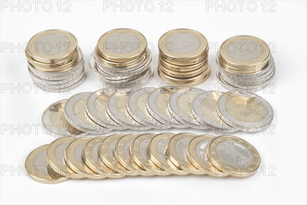 Stack of 1 and 2 euro coins