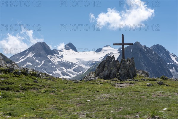 Nufenen Cross in Alpine Landscape near Nufenen Pass