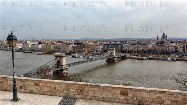 View from above of the Chain Bridge and the Danube