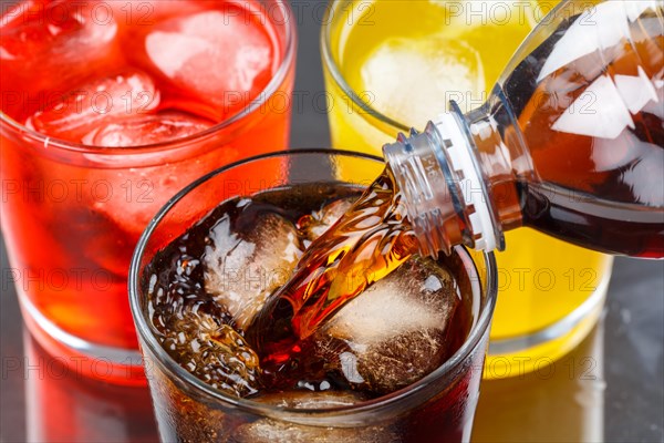 Drinks Pouring Lemonade Cola Soft Drinks in a Glass