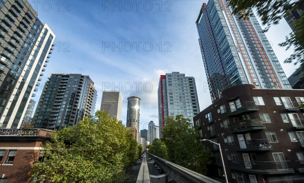 View from the Monorail Railway to skyscrapers and downtown