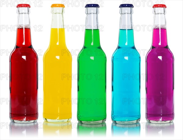 Bottles with colourful drinks