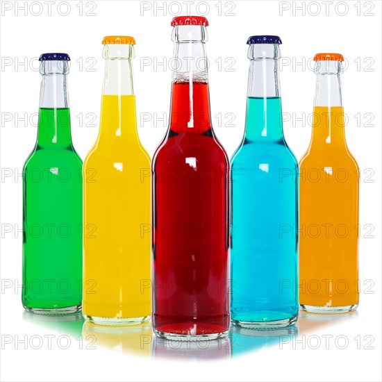 Bottles with colourful drinks