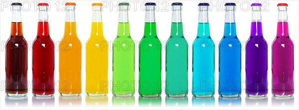 Bottles with colourful drinks