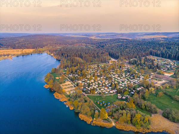 Aerial view of Hohenfelden campsite with bathing lake