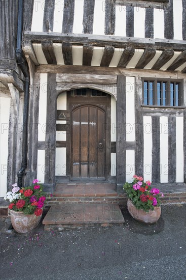 Houses in Lavenham in typical half-timbered architecture