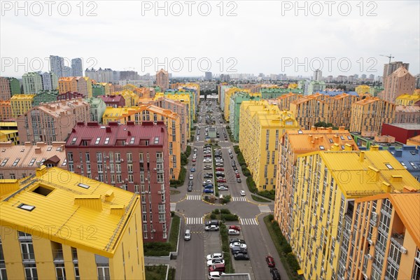 View over the colourful houses in Comfort Town in Kiev