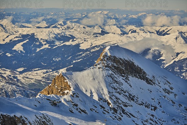 View from Mount Kitzsteinhorn on snow covered mountains