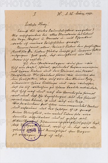 Bief in Suetterlin script from 1950 with stamp of a censorship office