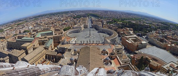 View from the dome of the Basilica of San Pietro or St Peter's Basilica onto St Peter's Square and Via della Conciliazione