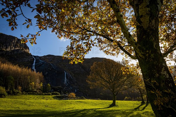 Waterfall in autumn landscape
