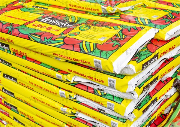 Bags of Levington Gro-Bag tomato planters grow bags stacked up