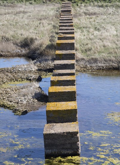Military defences blocks of concrete tank traps stepping stones