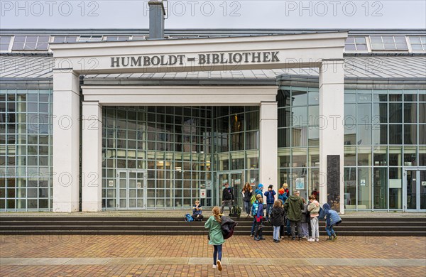 Group of school children at the entrance to the Humboldt Library in Tegel