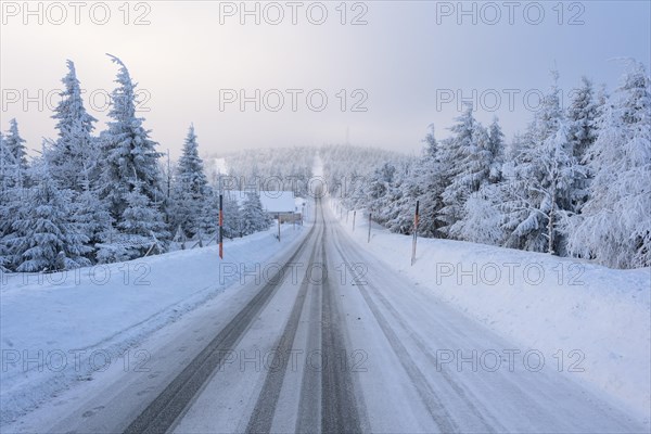 Road from the mountain in the morning in winter