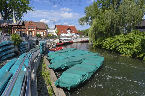 Typical spreewald canal with boats in summer