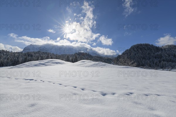 Winter landscape with sun