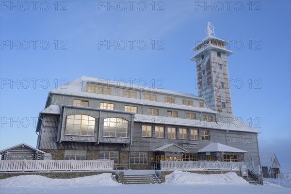 Fichtelberghaus on the summit of Fichtelberg with snow in winter