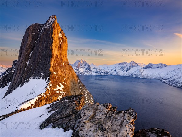 Alpenglow on the steep mountain Segla