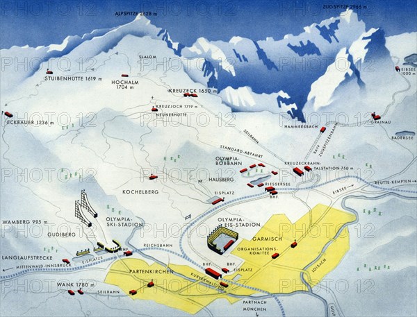 Venue of the IV Olympic Winter Games in Garmisch-Patenkirchen from 6 to 16 February 1936