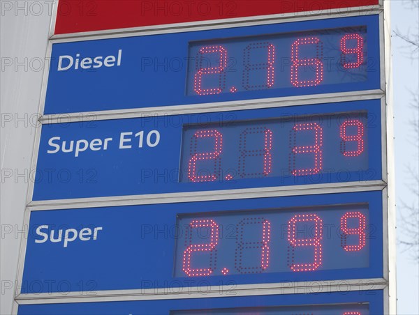 Price board at an Esso petrol station