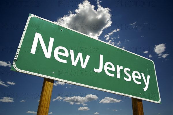 New Jersey road sign with dramatic clouds and sky