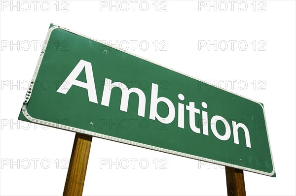 Ambition green road sign isolated on a white background with clipping path