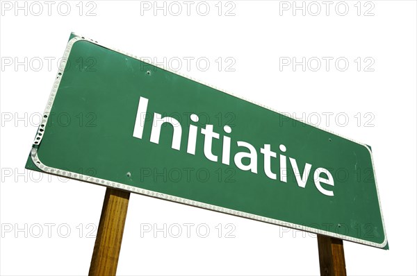 Initiative green road sign isolated on a white background with clipping path