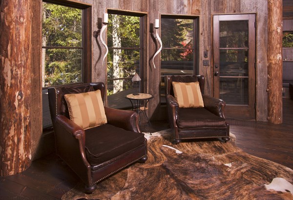 Luxurious rustic reading room in rural setting