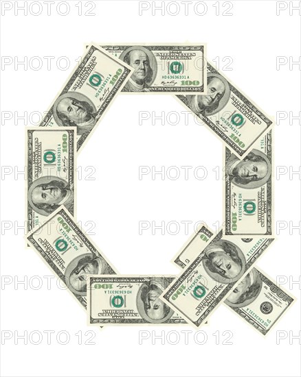 Letter Q made of dollars isolated on white background