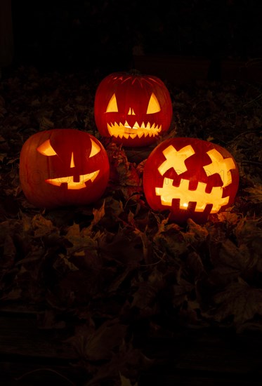 Glowing pumpkins at night