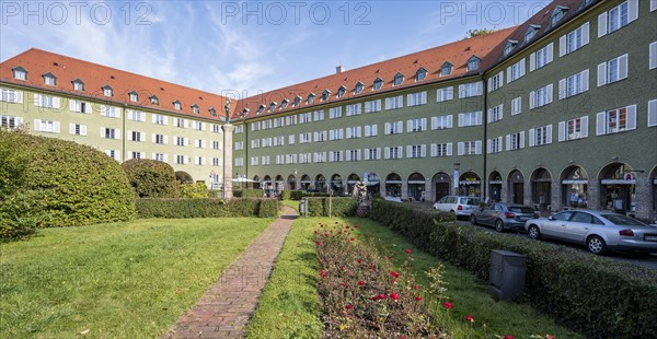 Inner courtyard with park and green residential buildings