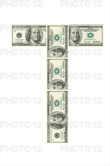 Letter T made of dollars isolated on white background