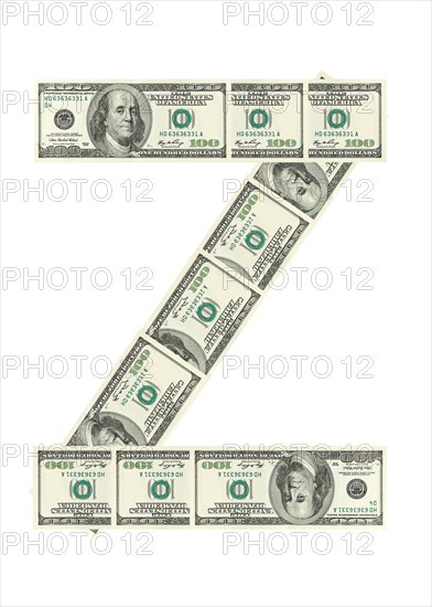 Letter Z made of dollars isolated on white background