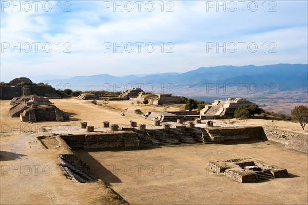 Ancient ruins on plateau Monte Alban in Mexico
