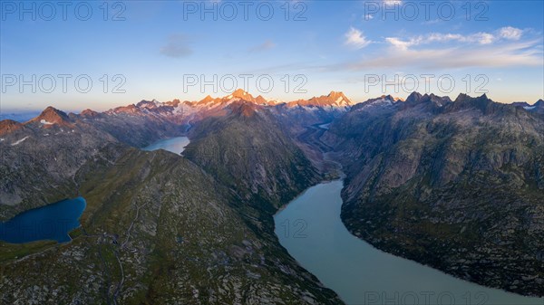 Aerial view over the Grimsel region with Lake Grimsel