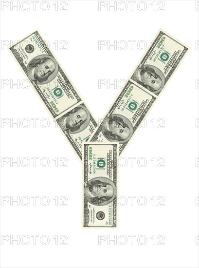 Letter Y made of dollars isolated on white background