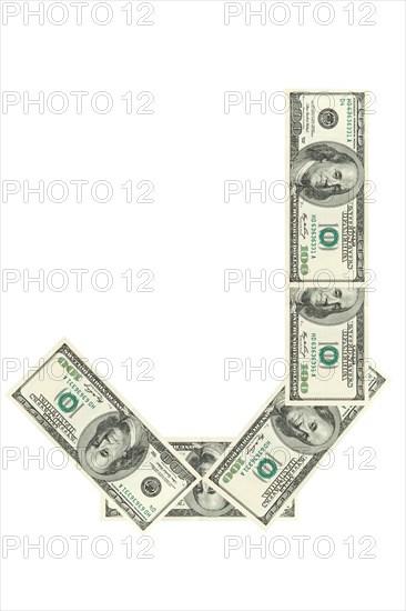 Letter J made of dollars isolated on white background