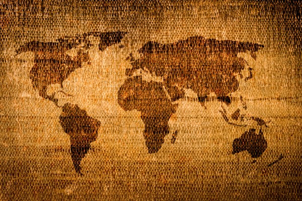 Old grunge world map on canvas
