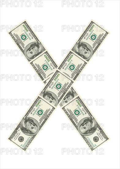 Letter X made of dollars isolated on white background
