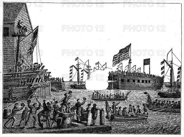 Launching of the first war steamer Fulton I in New York on 29 silver hake